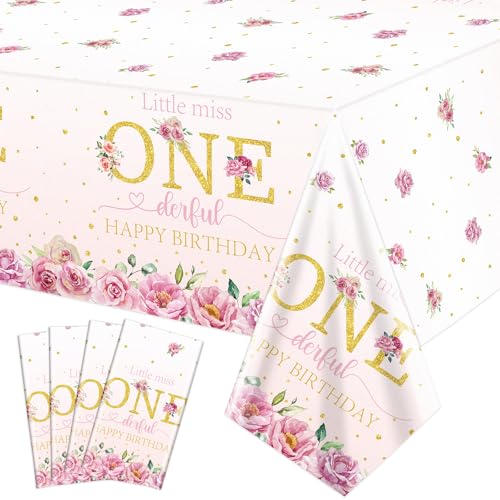 4 Pack Floral 1. Geburtstag Tischdecken, Little Miss Onederful Geburtstag Party Tischdecke, 130x220cm Rechteck Blume ein Jahr alt Geburtstag Party Tischdecken für Mädchen ersten Geburtstag Party Dekor 4 Pack Floral 1. Geburtstag Tischdecken, Little Miss Onederful Geburtstag Party Tischdecke, 130x220cm Rechteck Blume ein Jahr alt Geburtstag Party Tischdecken für Mädchen ersten Geburtstag Party Dekor von QUERICKY
