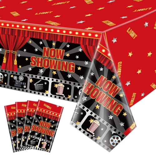 4 Pack Movie Night Tischtücher, 220x130cm Rechteck Film Themed Party Tischdecken, Now Showing Tischtuch für Movie Night Theater Red Carpet Geburtstag Party Dekorationen Zubehör 4 Pack Movie Night Tischtücher, 220x130cm Rechteck Film Themed Party Tischdecken, Now Showing Tischtuch für Movie Night Theater Red Carpet Geburtstag Party Dekorationen Zubehör von QUERICKY