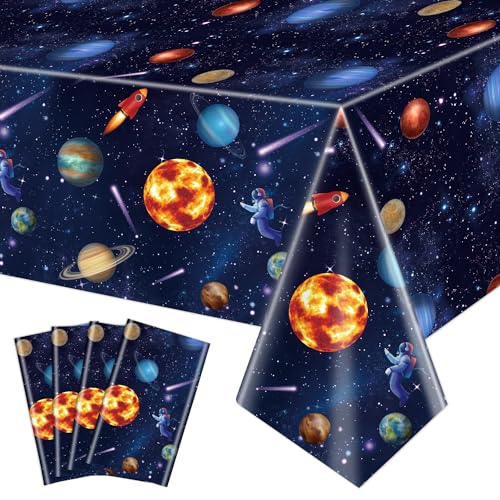 4 Pack Outer Space Party Tischdecken, Sonnensystem Tischdecken, 130x220cm Rechteck Planet Tischdecke für Kinder Raum Thema Geburtstag Party Dekorationen, Space Stars Galaxy Thema Party Supplies von QUERICKY