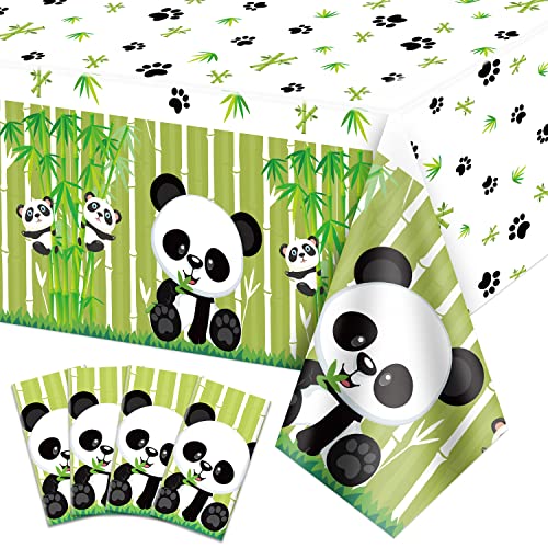 4 Pack Panda Thema Tischdecken, 220x130cm niedlichen Panda Rechteck Tischdecke, Panda Thema Dekorationen für Kindergeburtstag Party, Panda Partyzubehör, Baby-Dusche Party Dekorationen von QUERICKY