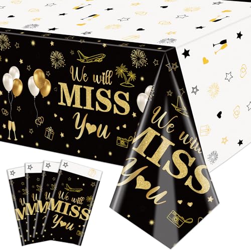 4 Pack We Will Miss You Tischtücher, 130x220cm Ruhestand Thematische Rechteckige Tischdecken Abschiedsparty Tischdecken für Abschiedsparty Dekorationen Ruhestand Party Dekoration, Schwarz Gold 4 Pack We Will Miss You Tischtücher, 130x220cm Ruhestand Thematische Rechteckige Tischdecken Abschiedsparty Tischdecken für Abschiedsparty Dekorationen Ruhestand Party Dekoration, Schwarz Gold von QUERICKY