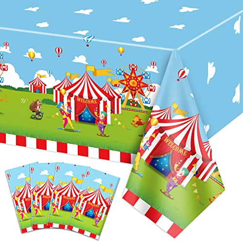 4 Pack Zirkus Thema Tischdecken, 220x130cm Karneval Rechteck Tischdecke, rot und weiß gestreifte Tischdecke für Kinder Geburtstagsparty, Zirkus Karneval Party Dekorationen liefert von QUERICKY