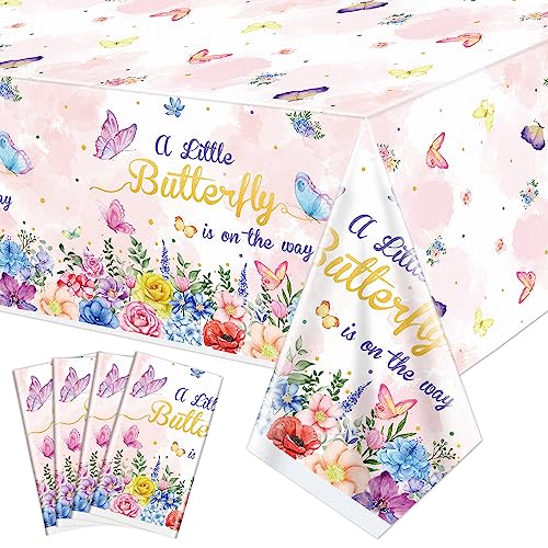 4 Stück Little Butterfly Party-Tischdecken, EIN Kleiner Schmetterling ist auf dem Weg, Tischdecke, 220 x 130 cm, rechteckige Tischdecke für kleine Schmetterlinge, Geburtstagsparty, Babyparty von QUERICKY