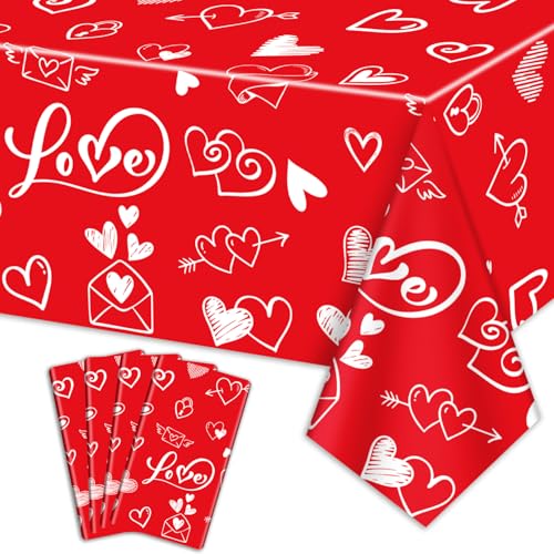 4er Pack Valentinstag Tischdecken, 220x130cm Rechteck Valentinstag Liebe Herz Tischdecke für Valentinstag Party Dekorationen Jubiläum Vorschlag Verlobung Hochzeiten Dekor, Rot 4er Pack Valentinstag Tischdecken, 220x130cm Rechteck Valentinstag Liebe Herz Tischdecke für Valentinstag Party Dekorationen Jubiläum Vorschlag Verlobung Hochzeiten Dekor, Rot von QUERICKY