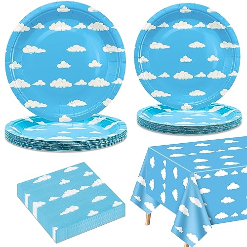 Blauer Himmel Weiße Wolken Party-Dekorationen für 20 Gäste, Geschirr-Set enthält Pappteller, blauer Himmel-Tischdecke, Servietten für Kinder Geschichte Mottoparty Geburtstagsparty, Babyparty Blauer Himmel Weiße Wolken Party-Dekorationen für 20 Gäste, Geschirr-Set enthält Pappteller, blauer Himmel-Tischdecke, Servietten für Kinder Geschichte Mottoparty Geburtstagsparty, Babyparty von QUERICKY