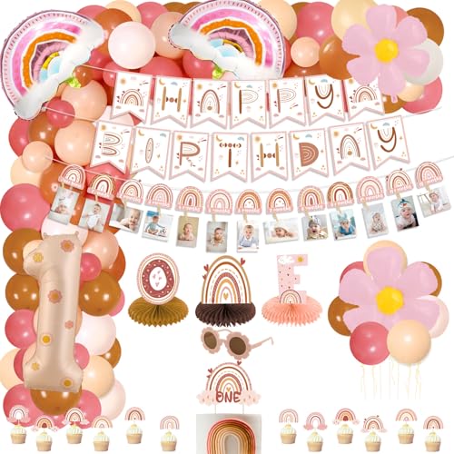 Bohemian Rainbow 1st Birthday Dekorationen, Beinhalten Happy Birthday Banner, Regenbogen monatlich Foto-Banner, ONE Honeycomb Centerpiece, Cake Toppers, Luftballons für Mädchen ersten Geburtstag Party Bohemian Rainbow 1st Birthday Dekorationen, Beinhalten Happy Birthday Banner, Regenbogen monatlich Foto-Banner, ONE Honeycomb Centerpiece, Cake Toppers, Luftballons für Mädchen ersten Geburtstag Party von QUERICKY
