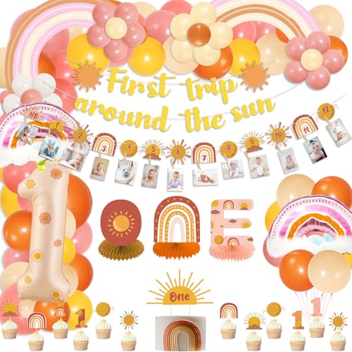Boho-Sonne-Dekoration zum 1. Geburtstag, inklusive Banner für die erste Reise um die Sonne, böhmisches monatliches Fotobanner, ein Waben-Mittelstück, Kuchendekoration, Luftballons für den ersten Boho-Sonne-Dekoration zum 1. Geburtstag, inklusive Banner für die erste Reise um die Sonne, böhmisches monatliches Fotobanner, ein Waben-Mittelstück, Kuchendekoration, Luftballons für den ersten von QUERICKY