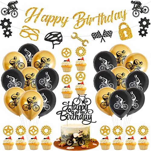 Fahrrad Geburtstag Party Dekorationen Banner Kuchen Dekoration Luftballons Hängeschilder Geburtstag Party Dekorationen Fahrrad Kinder Jugendliche (B) von QUERICKY
