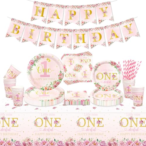 Floral 1. Geburtstag Party Dekorationen, umfassen alles Gute zum Geburtstag Banner, Pappteller, Tassen, Servietten, Tischdecke für Baby Mädchen ersten Geburtstag Party-Dekor liefert, für 20 Gäste Floral 1. Geburtstag Party Dekorationen, umfassen alles Gute zum Geburtstag Banner, Pappteller, Tassen, Servietten, Tischdecke für Baby Mädchen ersten Geburtstag Party-Dekor liefert, für 20 Gäste von QUERICKY
