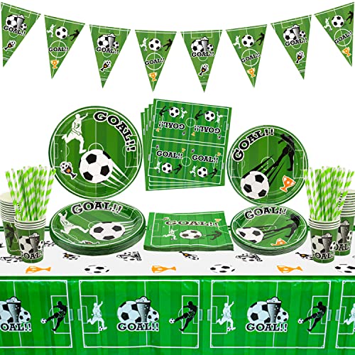 Fußball Geburtstag Deko - Enthält Fußballbanner, Teller, Servietten, Tasse, Tischdecke und Papierstrohhalme für Jungensport-Geburtstagsdekorationen, für 20 Gäste Fußball Geburtstag Deko - Enthält Fußballbanner, Teller, Servietten, Tasse, Tischdecke und Papierstrohhalme für Jungensport-Geburtstagsdekorationen, für 20 Gäste von QUERICKY