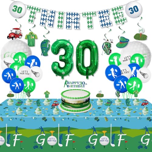 Golf 30. Geburtstag Party Dekorationen, umfasst Thir-Tee Geburtstag Banner, Golf Tischdecke, Luftballons, Golf Party Dekorationen wirbelt, Cupcake Toppers, 30. Thema Geburtstag Dekorationen für Golfer Golf 30. Geburtstag Party Dekorationen, umfasst Thir-Tee Geburtstag Banner, Golf Tischdecke, Luftballons, Golf Party Dekorationen wirbelt, Cupcake Toppers, 30. Thema Geburtstag Dekorationen für Golfer von QUERICKY