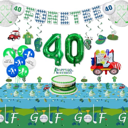 Golf 40. Geburtstag Party Dekorationen, umfasst Fore-Tee Geburtstag Banner, Golf Tischdecke, Luftballons, Golf Party Dekorationen wirbelt, Cupcake Toppers, 40. Thema Geburtstag Dekorationen für Golfer Golf 40. Geburtstag Party Dekorationen, umfasst Fore-Tee Geburtstag Banner, Golf Tischdecke, Luftballons, Golf Party Dekorationen wirbelt, Cupcake Toppers, 40. Thema Geburtstag Dekorationen für Golfer von QUERICKY