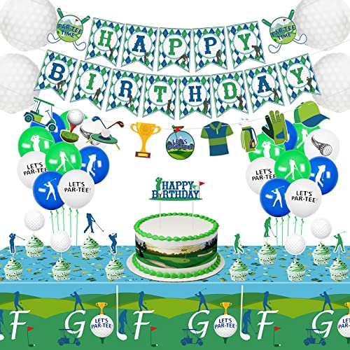 Golf-Thema Geburtstagsfeier Dekoration, umfasst Happy Birthday Banner, Tischdecke, Luftballons, Cupcake Toppers, Golf Geburtstag Party Supplies für Männer, Golfer, Sport-Fanatiker, Par-Tee Dekor (B) von QUERICKY