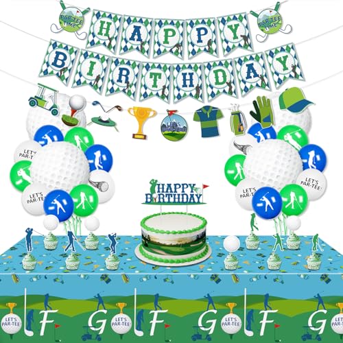 Golf-Thema Geburtstagsfeier Dekoration, umfasst Happy Birthday Banner, Tischdecke, Luftballons, Cupcake Toppers, Golf Geburtstag Party Supplies für Männer, Golfer, Sport-Fanatiker, Par-Tee Dekor (B) von QUERICKY