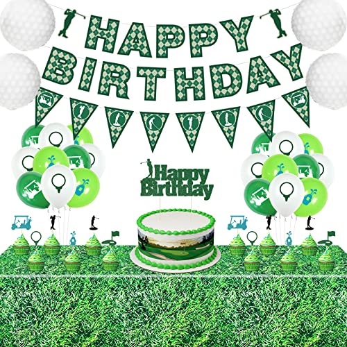 Golf-Thema Geburtstagsfeier Dekoration, umfasst Happy Birthday Banner, Tischdecke, Luftballons, Cupcake Toppers, Golf Geburtstag Party Supplies für Männer, Golfer, Sport-Fanatiker, Par-Tee Dekor (A) von QUERICKY