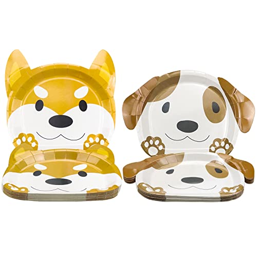 Hund geformt Platten, Hund Geburtstag Party Papierplatten, Hund Themed Party Geschirr für Geburtstag, Party, Baby-Dusche (Hündchen-Platten, 40 ct) von QUERICKY
