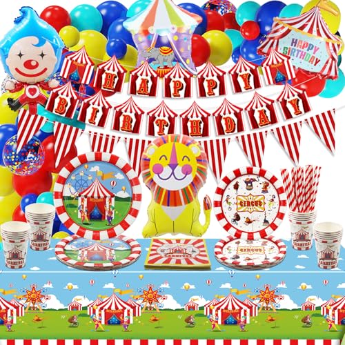 Karneval Party Supplies, Enthalten Karneval Flagge, Geburtstag Banner, Tischdecke, Luftballons, Pappteller, Servietten, Tassen, Zirkus Party Dekorationen für Kindergeburtstag Party, für 20 Gäste Karneval Party Supplies, Enthalten Karneval Flagge, Geburtstag Banner, Tischdecke, Luftballons, Pappteller, Servietten, Tassen, Zirkus Party Dekorationen für Kindergeburtstag Party, für 20 Gäste von QUERICKY