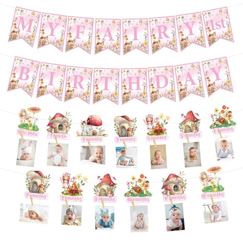 Meine Fee ersten Geburtstag Dekorationen, umfassen My Fairy 1st Birthday Banner, Blume Feen Enchanted Forest Garden Themed Monthly Foto Banner für Mädchen Baby Fee 1. Geburtstag Party Meine Fee ersten Geburtstag Dekorationen, umfassen My Fairy 1st Birthday Banner, Blume Feen Enchanted Forest Garden Themed Monthly Foto Banner für Mädchen Baby Fee 1. Geburtstag Party von QUERICKY