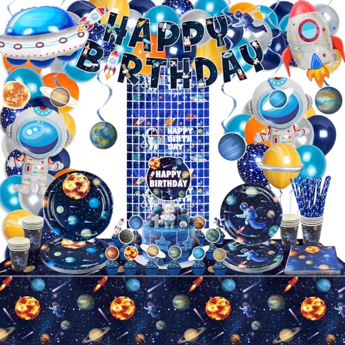 Outer Space Birthday Party Dekorationen, einschließlich Happy Birthday Banner, Teller, Ballons, Solar Swirl Dekorationen, Tischdecke, Servietten, Tassen für Kinder Space Birthday Party, für 20 Gäste Outer Space Birthday Party Dekorationen, einschließlich Happy Birthday Banner, Teller, Ballons, Solar Swirl Dekorationen, Tischdecke, Servietten, Tassen für Kinder Space Birthday Party, für 20 Gäste von QUERICKY