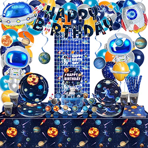 Outer Space Birthday Party Dekorationen, einschließlich Happy Birthday Banner, Teller, Ballons, Solar Swirl Dekorationen, Tischdecke, Servietten, Tassen für Kinder Space Birthday Party, für 20 Gäste von QUERICKY