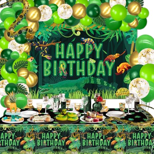 Reptil Geburtstag Party Dekorationen, enthalten Hintergrund, Tischdecke, Luftballons, Dschungel Sumpf Wildnis Schlangen Eidechse Alligator Geburtstag Dekorationen für Kinder Jungen Geburtstag Party Reptil Geburtstag Party Dekorationen, enthalten Hintergrund, Tischdecke, Luftballons, Dschungel Sumpf Wildnis Schlangen Eidechse Alligator Geburtstag Dekorationen für Kinder Jungen Geburtstag Party von QUERICKY