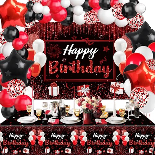 Schwarzer roter Geburtstag Party Dekorationen, enthält alles Gute zum Geburtstag Hintergrund, Tischdecke, 64 Stück Geburtstag Ballons für Frauen Mädchen Männer Geburtstag Party Dekorationen Zubehör Schwarzer roter Geburtstag Party Dekorationen, enthält alles Gute zum Geburtstag Hintergrund, Tischdecke, 64 Stück Geburtstag Ballons für Frauen Mädchen Männer Geburtstag Party Dekorationen Zubehör von QUERICKY