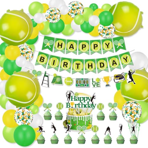 Tennis-Party-Dekorationen, einschließlich Geburtstagsbanner, Tennisballons, Cupcake-Dekorationen für Männer, Frauen, Kinder, Sport-Thema, Geburtstagsfeier Tennis-Party-Dekorationen, einschließlich Geburtstagsbanner, Tennisballons, Cupcake-Dekorationen für Männer, Frauen, Kinder, Sport-Thema, Geburtstagsfeier von QUERICKY