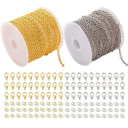QUHEEE Diy Kette, Gliederkette, Gliederkette, für die Schmuckherstellung, lose Kette mit 120 Ringen und 60 Karabinerverschlüssen, für die Schmuckherstellung von QUHEEE