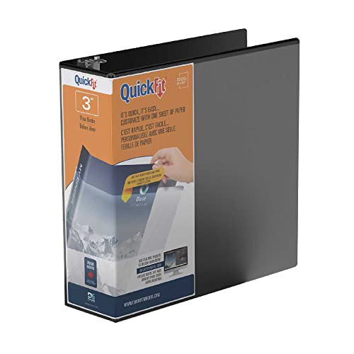 QuickFit Sichtbinder, 3-Ringbuch für Schule oder Büro, D-Ring, schwarz, einzeln, 7,6 cm von QuickFit