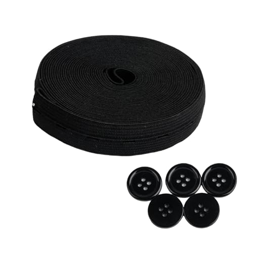 1 Rolle Elastisches Gummiband Nähen, 19mm x 5m Gummiband zum Nähen, Gummiband mit Knopfösen, Knopfloch Gummiband, Knopflochgummi schwarz für Hosenrock Stirnband Nähen Stricken, mit 5 schwarz Knöpfe 1 Rolle Elastisches Gummiband Nähen, 19mm x 5m Gummiband zum Nähen, Gummiband mit Knopfösen, Knopfloch Gummiband, Knopflochgummi schwarz für Hosenrock Stirnband Nähen Stricken, mit 5 schwarz Knöpfe von QUIIEOSKIA