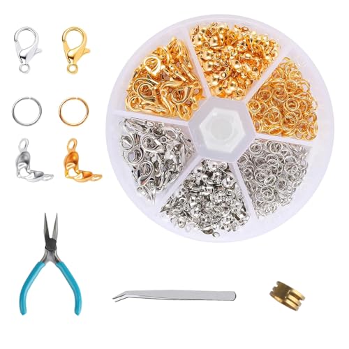 463 Stück Armbandverschluss-Set, Kettenverschluss, Schlüsselring, Karabinerverschluss, gebogener Ring und gerollter Rand für Halskette, Armband DIY von QUIIEOSKIA