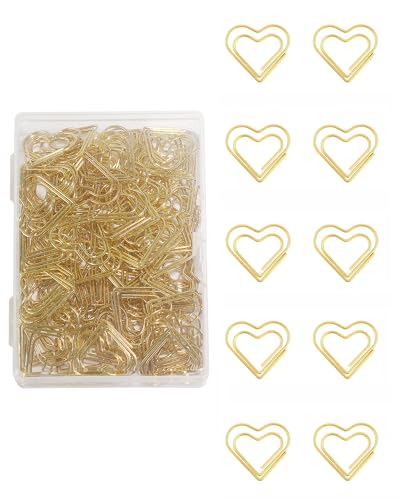 QUJUFIND 100 Stück Liebes-Herzförmige Büroklammern, 2 cm, niedliche Mini-Büroklammern für Büro, Schule, Zuhause (Love Large Gold) von QUJUFIND
