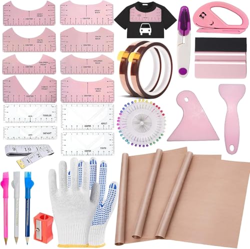 QUKLOGEN Sublimations-Shirt-Werkzeug-Set, 68-teilig, Hemdmaß, Lineal-Set, wiederverwendbar, Rundhalsausschnitt und V-Ausschnitt, Ausrichtung, T-Shirt, Führungslineal, Teflonblatt für Hitzepresse, 30,5 QUKLOGEN Sublimations-Shirt-Werkzeug-Set, 68-teilig, Hemdmaß, Lineal-Set, wiederverwendbar, Rundhalsausschnitt und V-Ausschnitt, Ausrichtung, T-Shirt, Führungslineal, Teflonblatt für Hitzepresse, 30,5 von QUKLOGEN