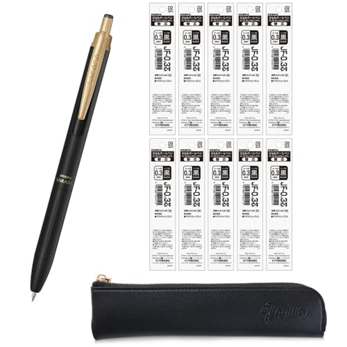 QULLITY Zebra Sarasa Grand Gel-Kugelschreiber, 0,3 mm, mattschwarz, inkl. 10 Ersatzminen, original schwarzes schlankes Stiftetui von QULLITY