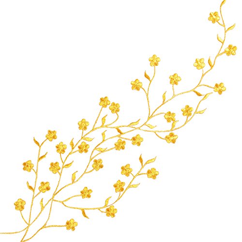 Ecusson-zum Aufbügeln Ecusson-bestickt calycanthe Blume des Pflaumenblüte angewendet Nähmaschine für Dekoration und Kleidung, gold, 36x19 cm von QUMAO