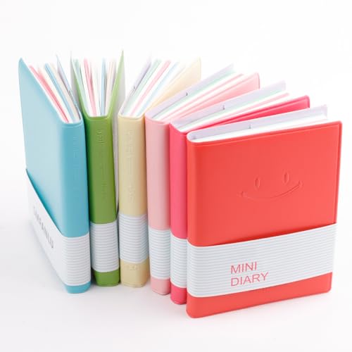 QUMENEY 6 STÜCKE Mini Notizbuch tragbares Tagebuch Bonbonfarben Taschen-Notizbuch kleine Notizblöcke Reise-Notizblöcke mit PU-Lederhülle 10,5 x 8 cm/4 x 3 Zoll, 100 Seiten (6 Farben) von QUMENEY