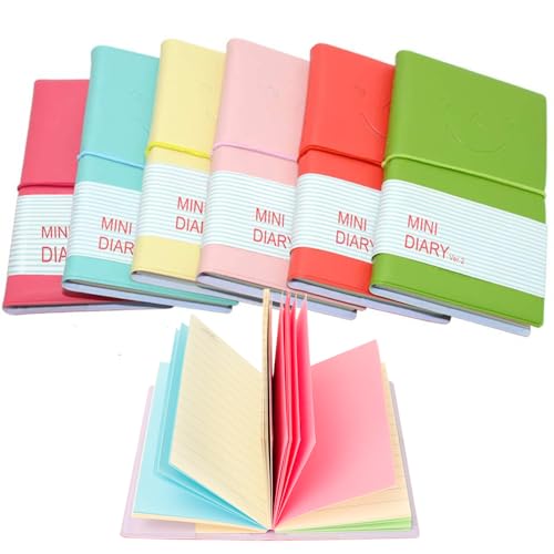 QUMENEY 6 Stück Taschen-Notizbücher Super-Mini-Größe tragbares Tagebuch Notizblöcke mit PU-Lederhülle Blanko-Seiten leicht abreißbar (Mittel) von QUMENEY