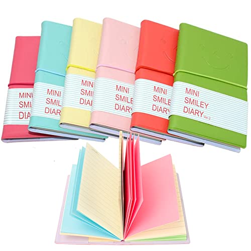 QUMENEY 6 Stück Taschen-Notizbücher Super-Mini-Größe tragbares Smiley-Tagebuch Notizblöcke mit PU-Lederhülle Blanko-Seiten leicht abreißbar (Mittel) von QUMENEY