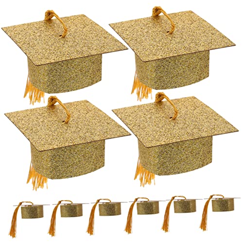 QUMIIRITY 10 Stück Abschlusspokal Deckel Abschluss-kuchenaufsatz Spitze Abschlusskappe Mini-zylinder Grad Abschlussbecherkappen Pokaldeckel Gewinnen Stirnband Party Pastell Papier Golden von QUMIIRITY