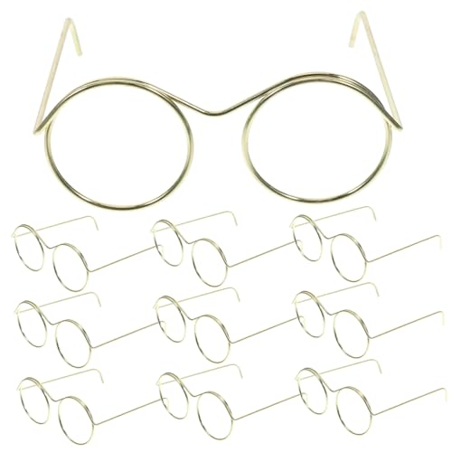 QUMIIRITY 10 Stück Mini-brillenspielzeug Lünetten Miniatur-puppengläser Goldbrille Puppenzubehör Brillen Für Puppen Mini-gläser Zum Basteln Miniaturbrille Metallische Gläser Golden Stahl von QUMIIRITY