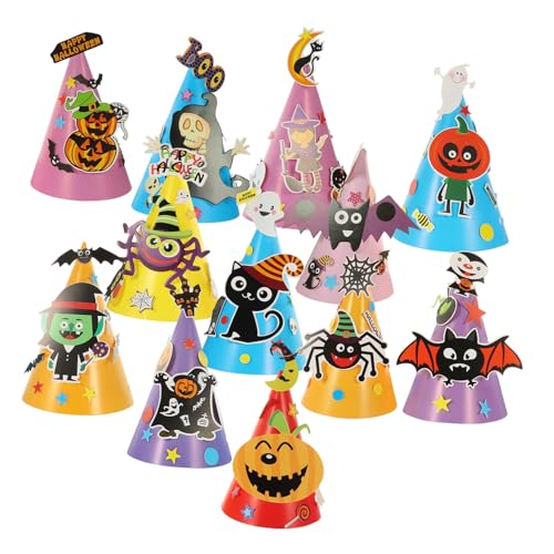 QUMIIRITY 12 Stücke Spaß Papier Party Hut Halloween Material Kit Montage Handwerk Dekorationen DIY Lustige Hüte Favor Cap Cartoon von QUMIIRITY
