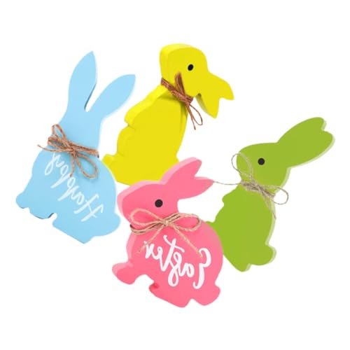 QUMIIRITY 4 Stück Hase aus Holz bastelset basteln für Easter Present wohnungsdeko Easter Decoration Sackleinen Hase Plüsch Ammer Kaninchen Osterdeko Festivaldekorationen von QUMIIRITY