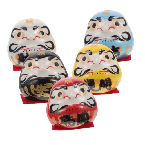 QUMIIRITY 5 Stück Japanische -Puppen Aus Keramik Für Schreibtisch- Und Autodekoration, Eier, Ornament, Mini- -Figur, Glückspuppen, Autozubehör von QUMIIRITY