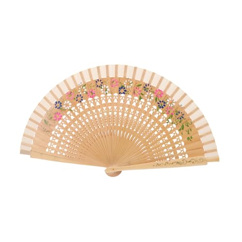QUMIIRITY Vintage Holz Handfächer Mit Floralen Motiven Faltbarer Spanischer Fächer Für Hochzeiten Tanzpartys Und Dekoration Handgefertigter Klappfächer Mit Doppelter Blumenmalerei von QUMIIRITY