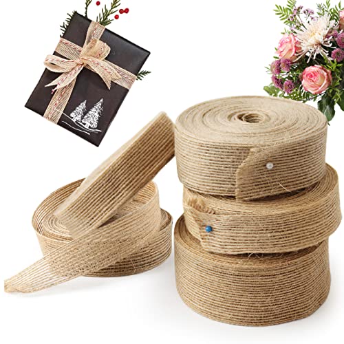 Juteband Geschenkband Natur, 5 Rollen Sackleinen Burlap Deko Band Vintage Schleifenband Breit, Hessisches Stoffband Jutestoff Dekoband für Weihnachten Hochzeit Geschenkverpackung DIY Handwerk Basteln von QUOHE