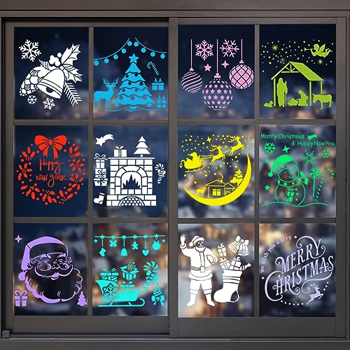 Schablonen Weihnachten Set, 12 Stk Zeichenschablonen Malschablonen für Glas Schneespray Fenster Sprühen Geschenkkarten DIY, Kinder Zeichnen Stencil Merry Christmas Schriftzug Malen Schablone Vorlage Schablonen Weihnachten Set, 12 Stk Zeichenschablonen Malschablonen für Glas Schneespray Fenster Sprühen Geschenkkarten DIY, Kinder Zeichnen Stencil Merry Christmas Schriftzug Malen Schablone Vorlage von QUOHE