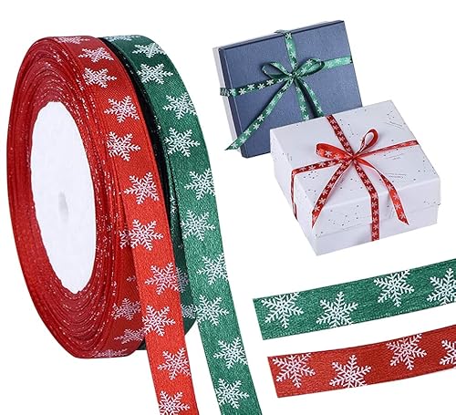 Weihnachten Geschenkband Schleifenband, 50 Meter Satinband Stoffband Weihnachts Bänder zum Geschenk Verpackung, 10mm Breit Dekoband für Hochzeit Weihnachten Basteln Deko Weihnachtsdeko (Grün, Rot) von QUOHE