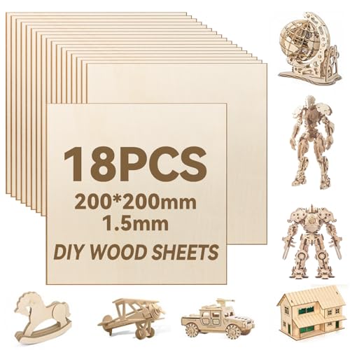 18 Stück Sperrholz 1.5mm Holzplatten zum Basteln 200 x 200 x 1.5 mm, Balsaholz Platten Sperrholzplatte für Laserbearbeitung DIY Holzarbeiten Deko 18 Stück Sperrholz 1.5mm Holzplatten zum Basteln 200 x 200 x 1.5 mm, Balsaholz Platten Sperrholzplatte für Laserbearbeitung DIY Holzarbeiten Deko von QUOTRE