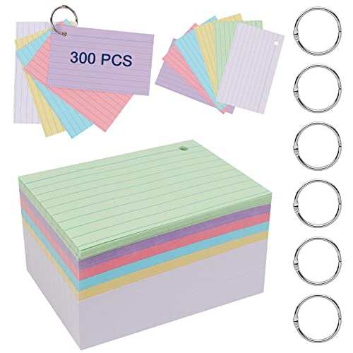 QUOTRE 300 Stück Karteikarte liniert, Mini Mehrfarbige Karteikarte mit praktischen Ringen Karteikarten Vokabeln | 7,6 x 12,6 cm | 6 Farben | für Unterwegs Vokabel Lernen von QUOTRE