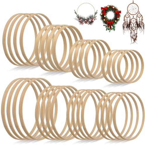 32 Stück Bambus Floral Holzring,Holzringe zum Basteln,Holz Blumenkranz Makramee (8-10-13-15-17-18-20-23cm) für DIY Traumfänger, Hochzeitskranz Dekor und Wandbehang Handwerk von QUOTRE